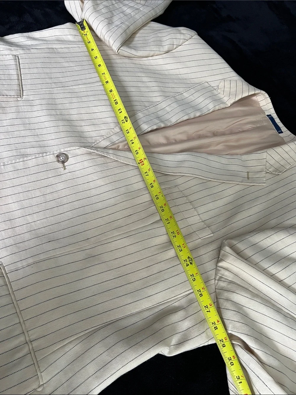 Wool & Linen Beige Woven Italian Fabric, Pinstripe Sport Coat